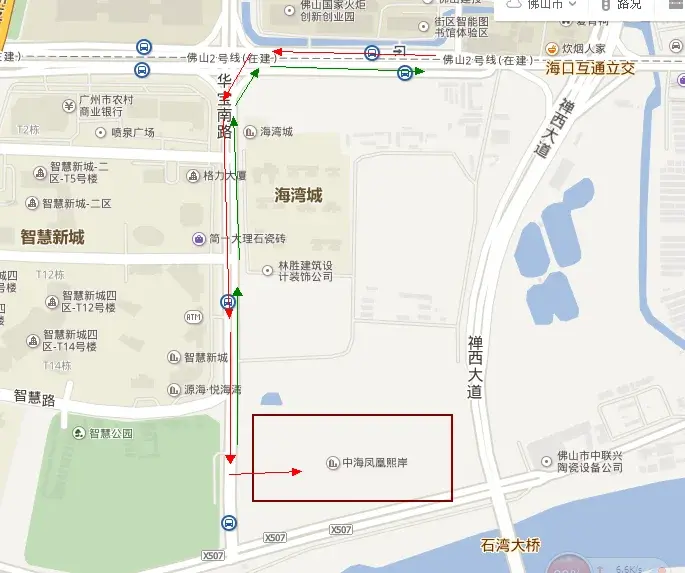 配图对比禅城西部4盘行车路线便利性