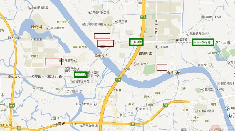 配图对比禅城西部4盘行车路线便利性