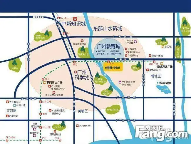 增城中心板块21号线朱村站地铁口大概400米到500左右,广州中航城月底最后两