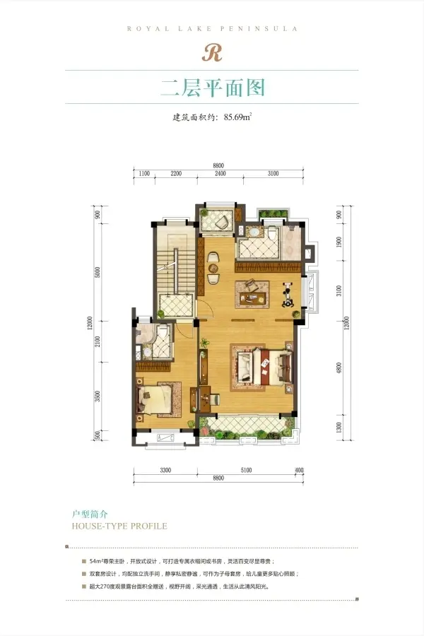 户型图:C2户型-二层平面图