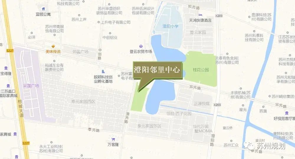 该邻里中心位于 富元路以南,澄月路以东 邻里中心东侧和北侧 为规划