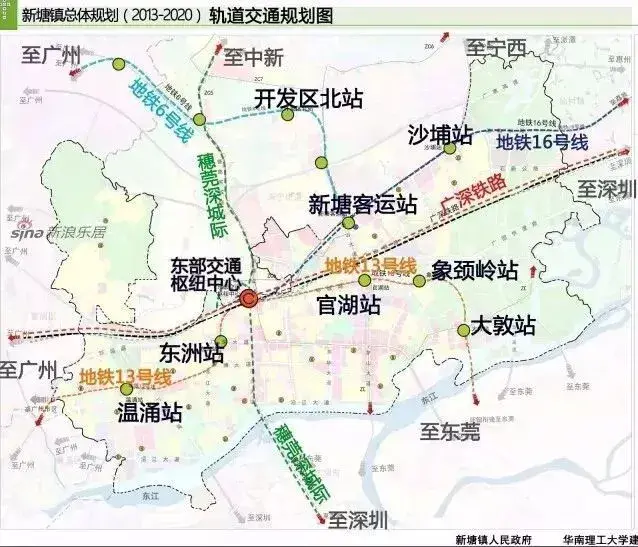 新塘2013-2020轨道交通规划图 图片来源新浪乐居 囊括3地铁线路