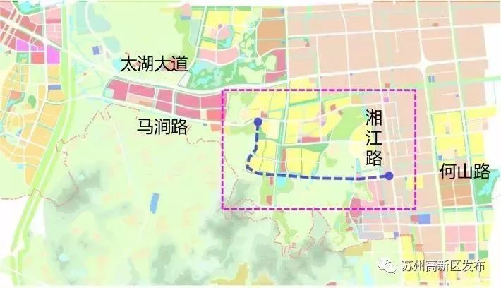 何山路西延工程总体方案为 东西走向, 起点位于 何山路-湘江路交叉口