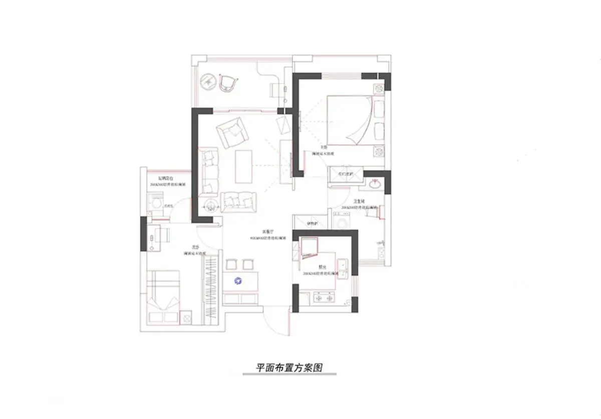 五羊新城K区地中海风格二居平面家具布置图