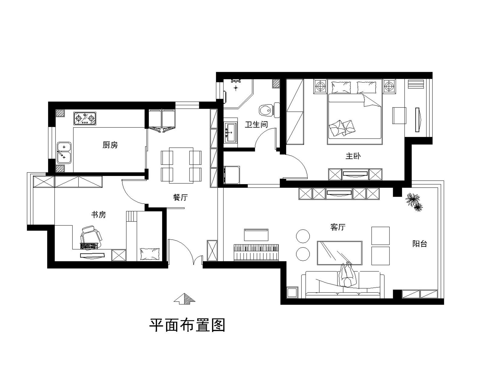 珠江怡景湾简约风格二居室-平面家具布置图