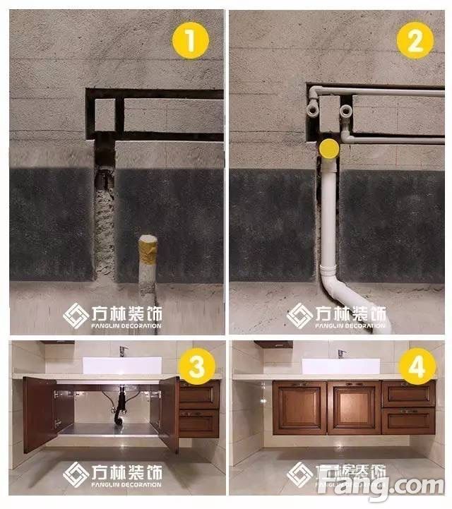 衛生間洗面櫃將傳統地面直排下水,改為嵌入式牆排.