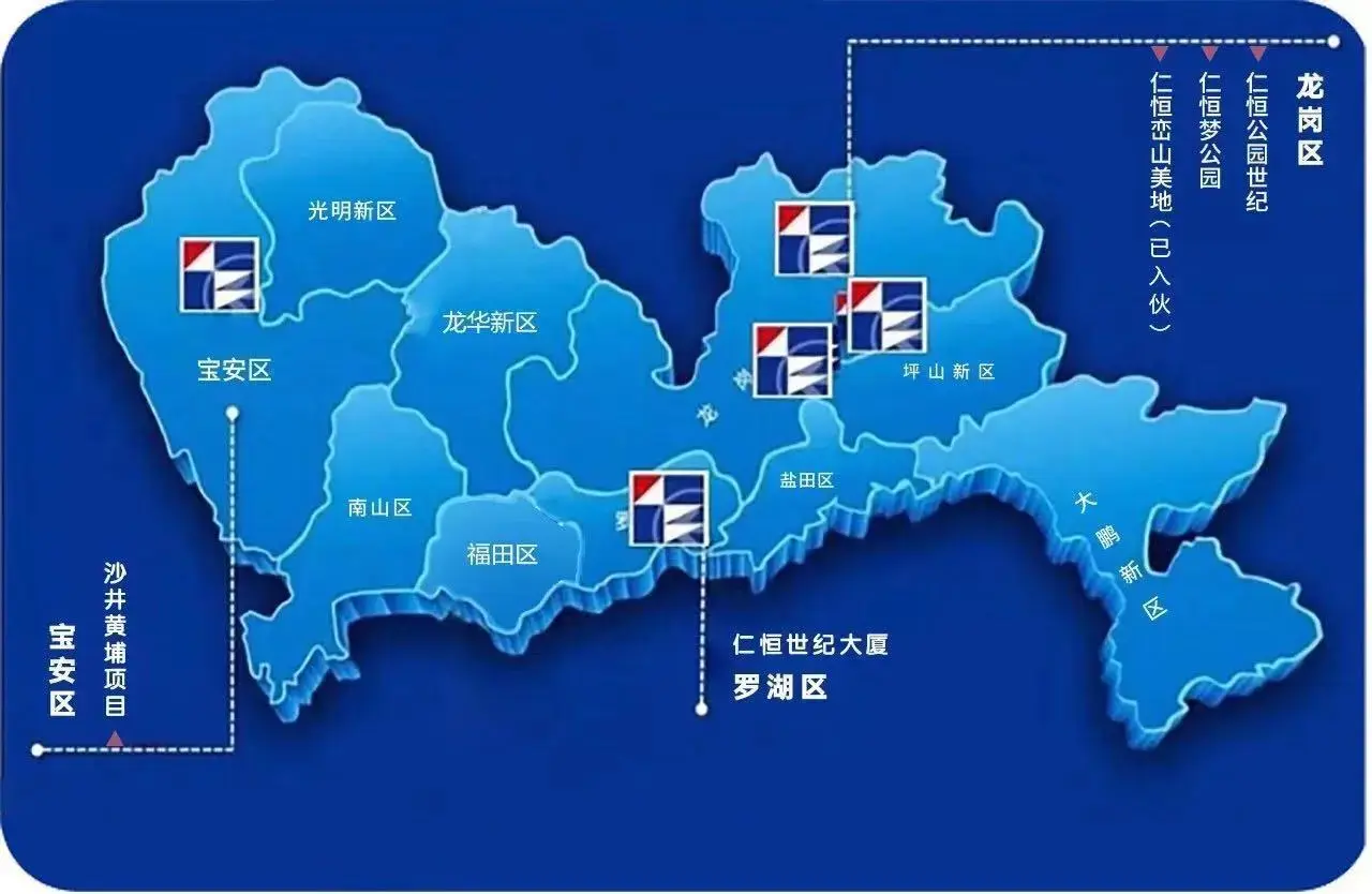 (深圳仁恒2019年4大项目分布)