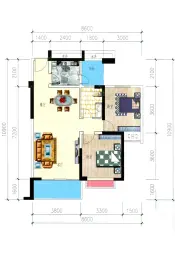 北部湾国际公馆2室2厅1厨1卫建面85.89㎡
