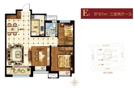 铂悦山3室2厅1厨1卫建面97.0㎡