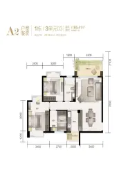 盛東江山賦3室2厅1厨1卫建面95.41㎡