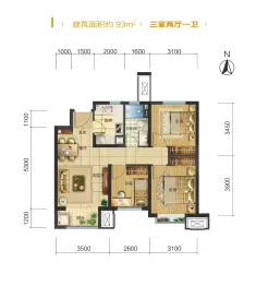 路劲隽澜湾3室2厅1厨1卫建面93.0㎡