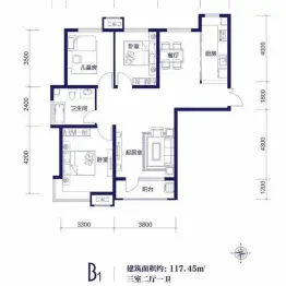 金梦海湾柒号香堤澜庭3室2厅1厨1卫建面117.0㎡