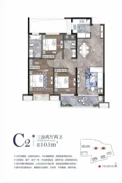柴桑金鹏城3室2厅1厨2卫建面105.0㎡