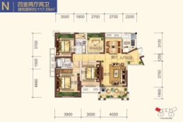 明发国际城4室2厅1厨2卫建面117.59㎡