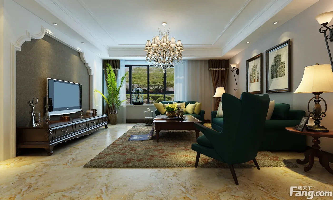 黄金御园200平四室二厅简美风格装修效果图