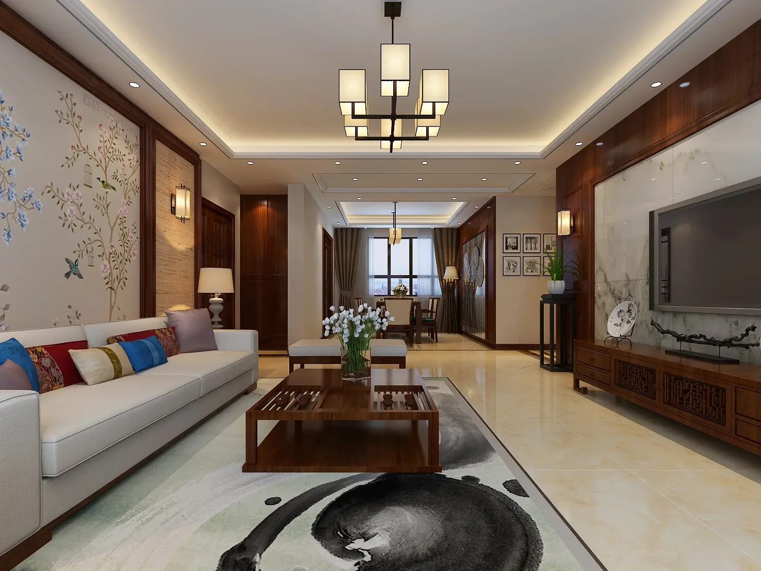 高速奥兰花园120平简中风格装修案例效果图