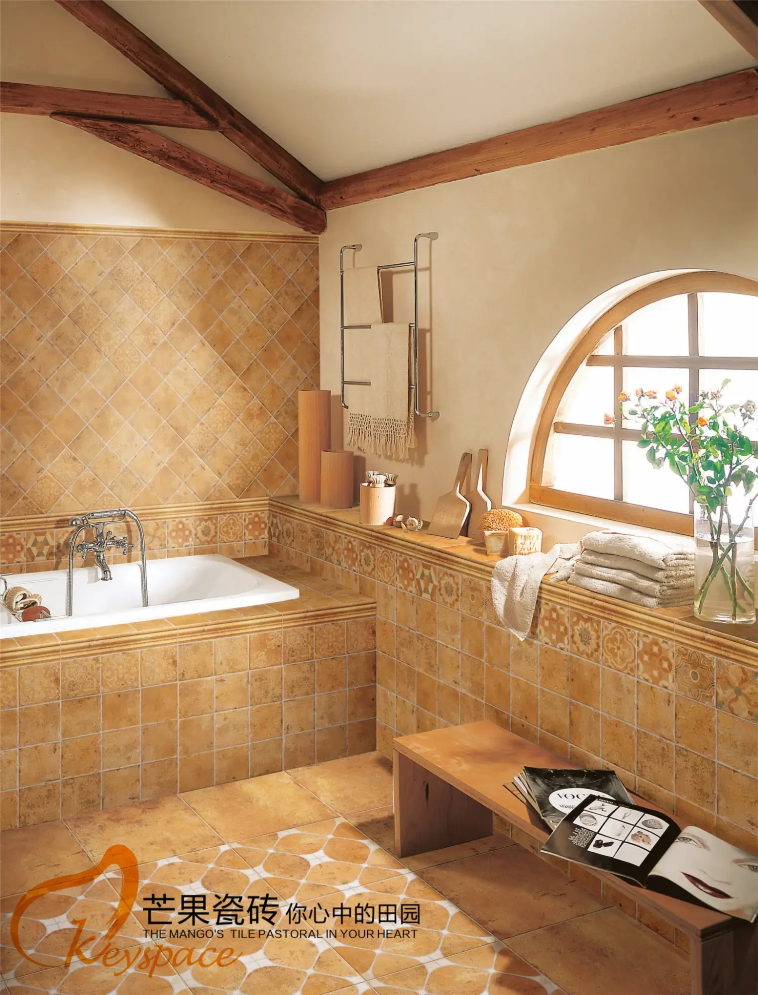 芒果瓷砖 耐磨防污防滑美式田园餐厅仿古砖客厅地砖500