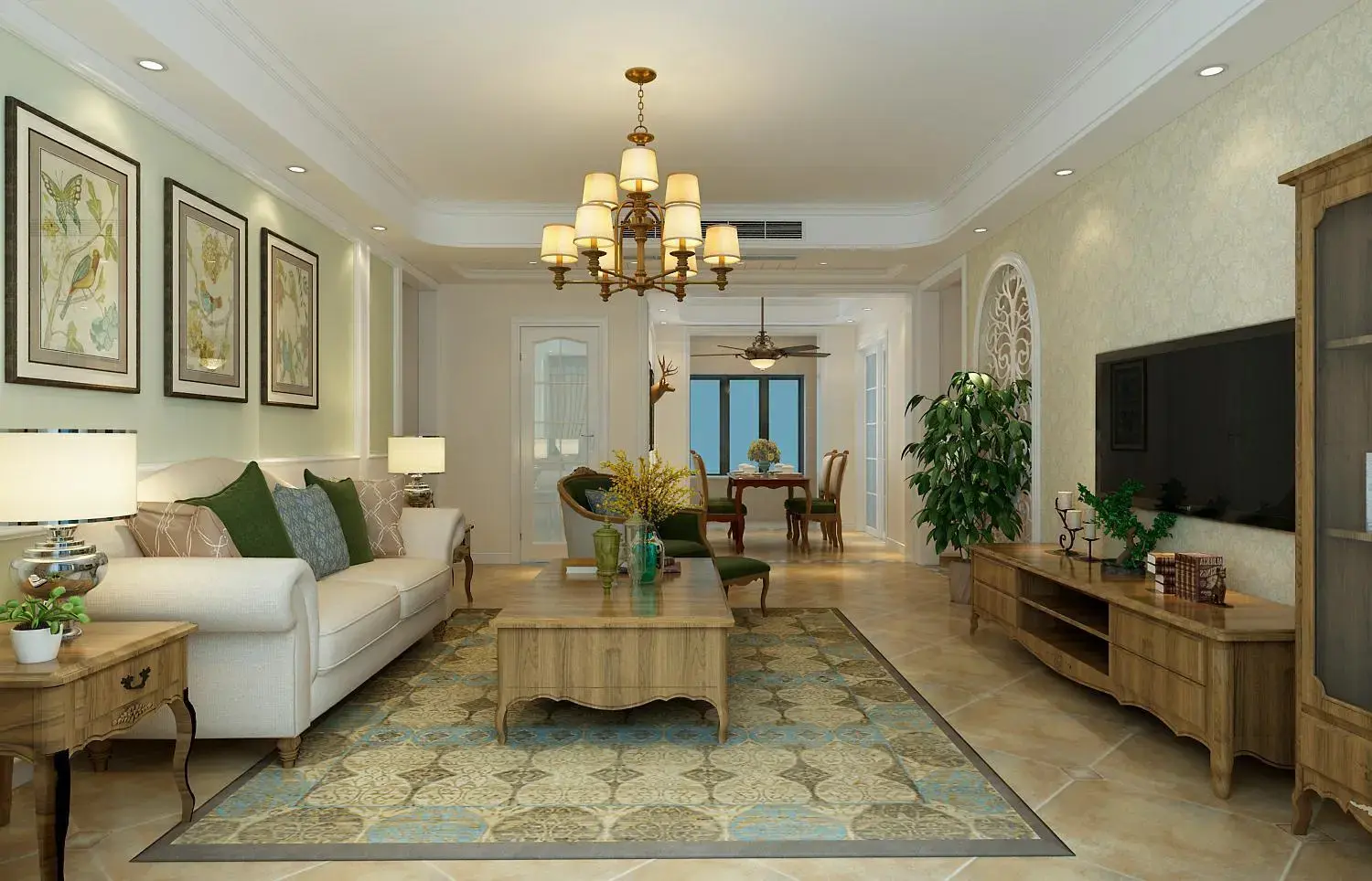 绿地悦城--美式风格效果图--三房装修