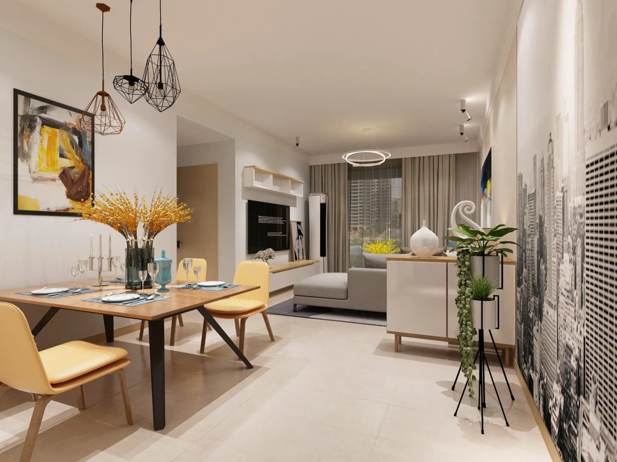 北欧现代风格三居室106平米8万-茗筑华府装修案例-济南房天下家居装修